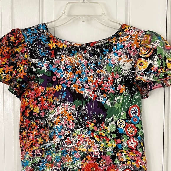 See by Chloe Multi Floral 100% Silk Dress Flutter Sleeve Vibrant Cottagecore US8 - Picture 2 of 14
